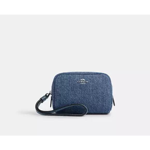Coach Pouch Wristlet In Denim/Silver/Indigo CAP97 NWT - Picture 1 of 8